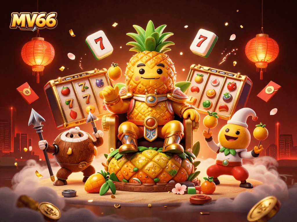Experience the excitement at MV66 with a dynamic casino scene, featuring vibrant game elements and lively characters.