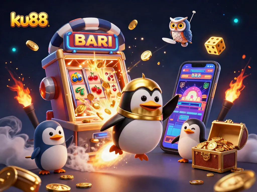Win jackpots with the exciting ku88 casino experience featuring a golden penguin and vibrant games.