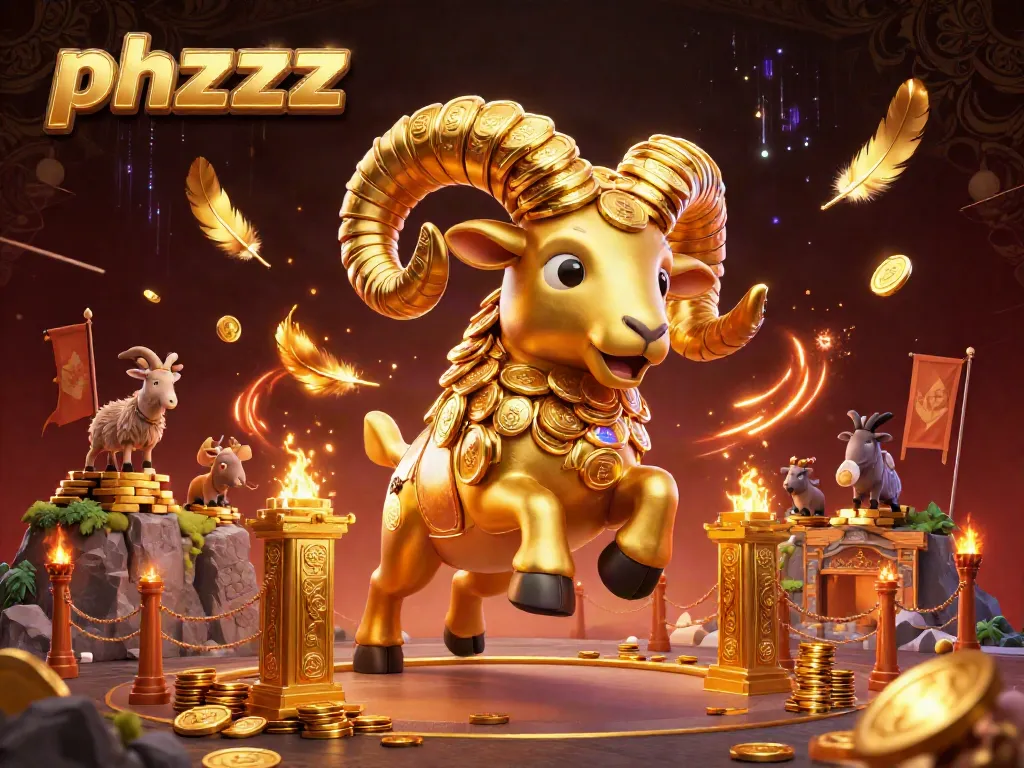 Experience gaming excitement with phzzz in this vibrant 3D casino illustration featuring a golden ram.