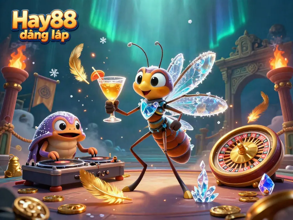 Engage in thrilling action at Hay88 đăng nhập with a vibrant casino-themed 3D scene showcasing unique characters.