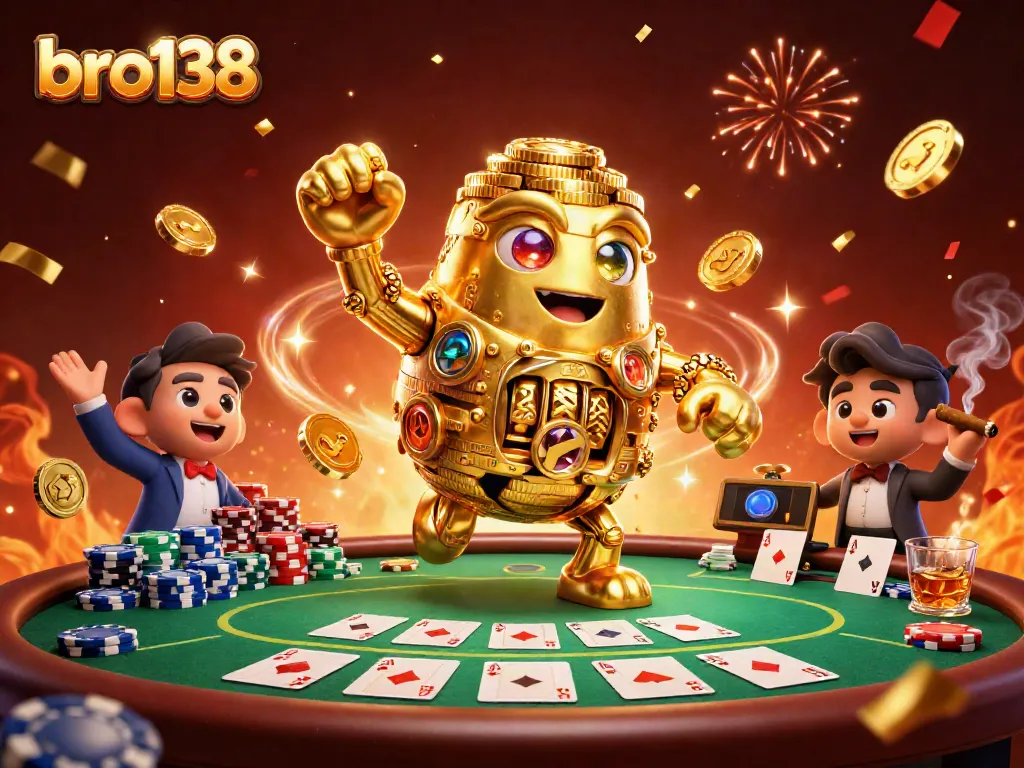 Experience thrilling gameplay at bro138 with the dynamic golden golem in a vibrant casino scene.
