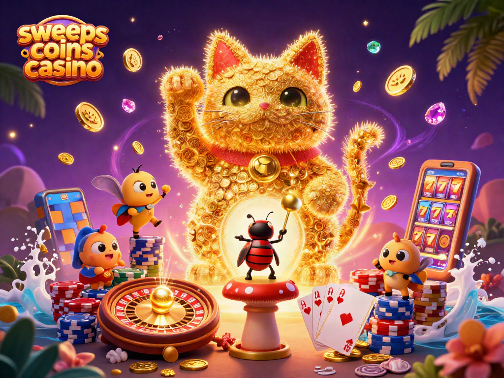 Experience the excitement of sweeps coins casino with this vibrant 3D illustration.