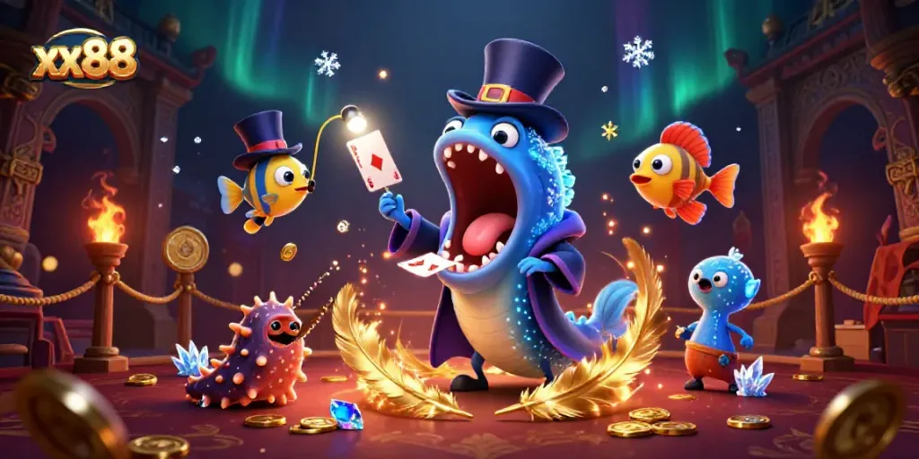 Experience thrilling card tricks at xx88 with a magical sea creature show in stunning detail.