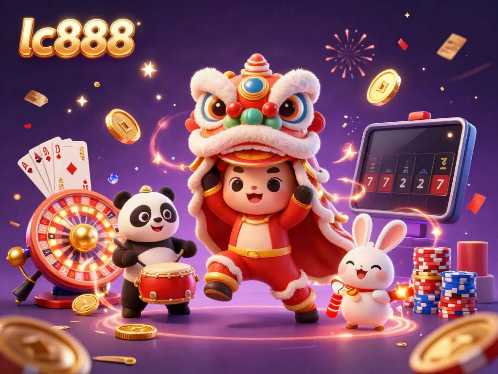 Experience thrilling gameplay with lc888 in this 3D illustration featuring vibrant characters and dynamic casino elements.