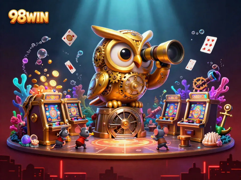 Experience thrilling wins with 98WIN in a rich casino scene filled with immersive game elements.
