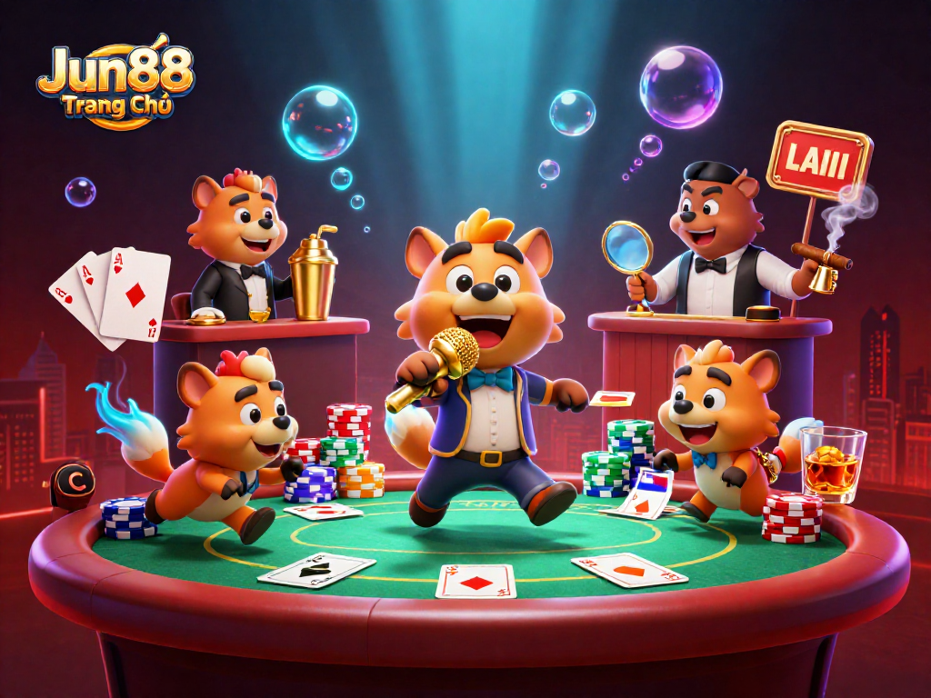Experience fun and laughter with the Jun88 Trang Chủ hyenas at a vibrant casino club.