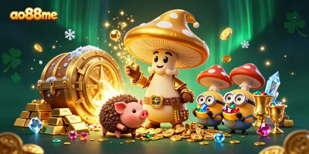 Engage with ao88me's magical casino world filled with gold, treasures, and animated characters.