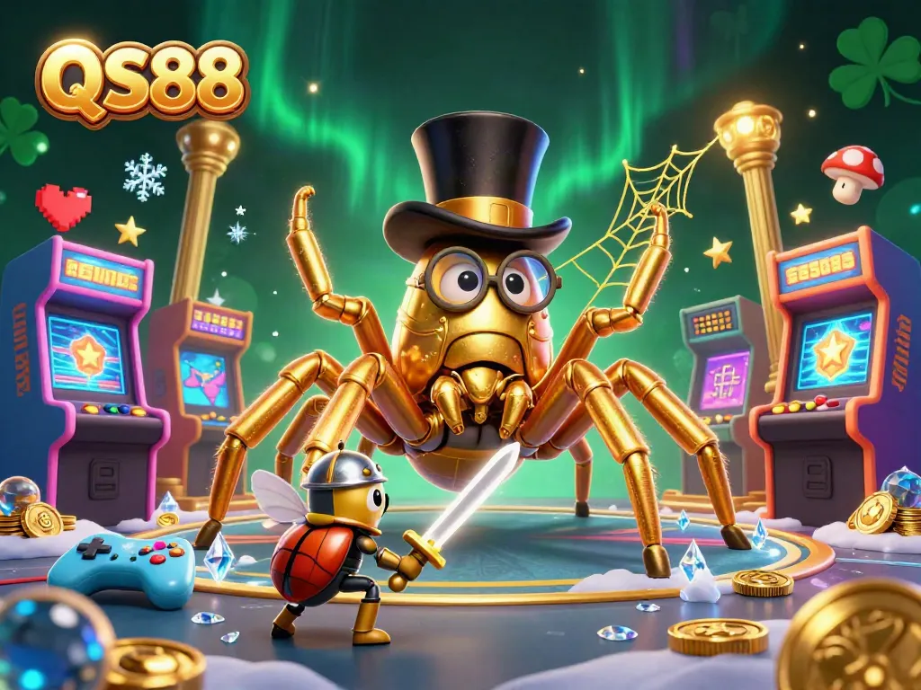 Experience thrilling gameplay at QS88 with a giant golden tarantula and an adventurous beetle knight.