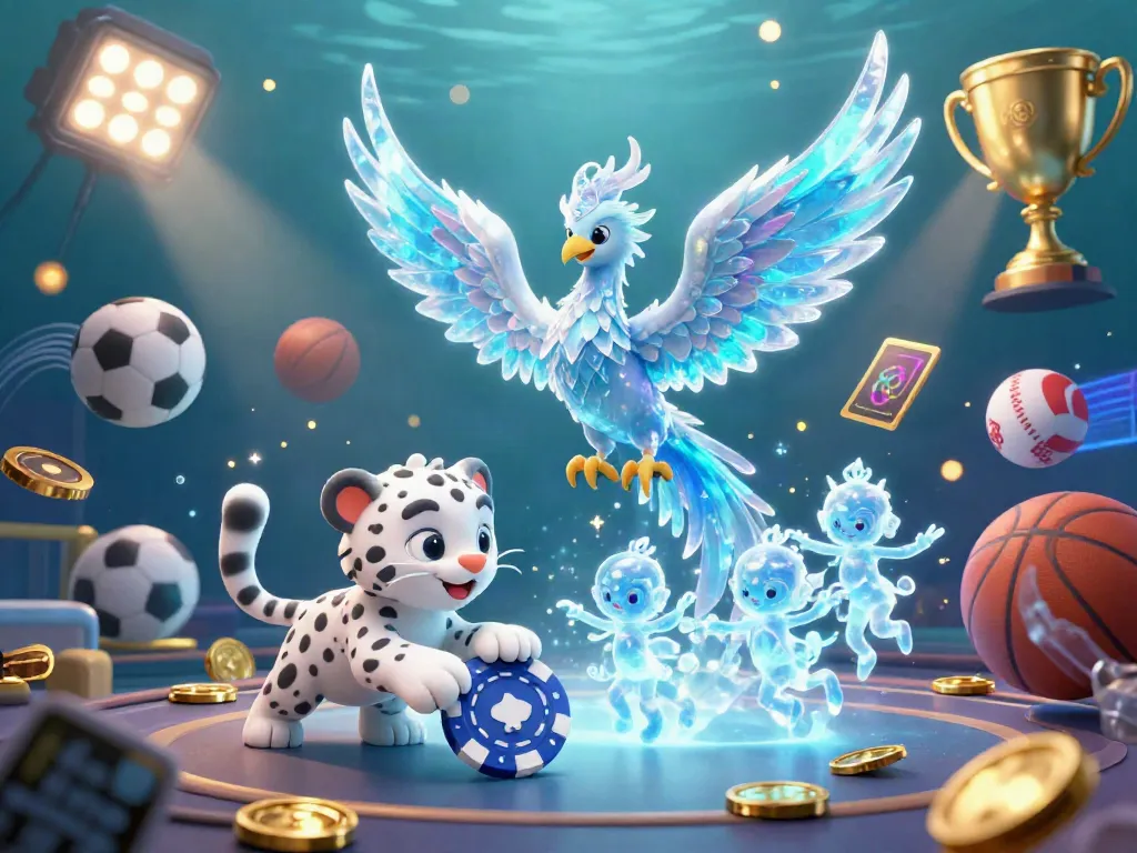 Experience the thrill of ku88 with an enchanting scene of an ice phoenix, sports elements, and energetic gameplay.