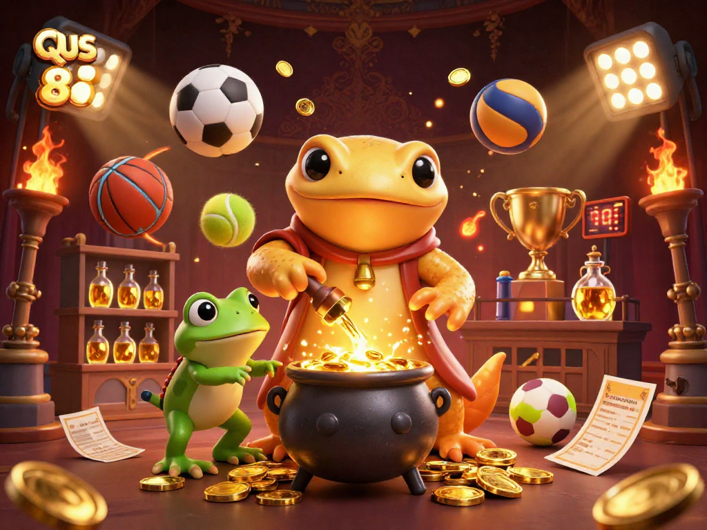 Engage in thrilling action at qs 88 with golden coins and dynamic sports elements in a captivating casino scene.