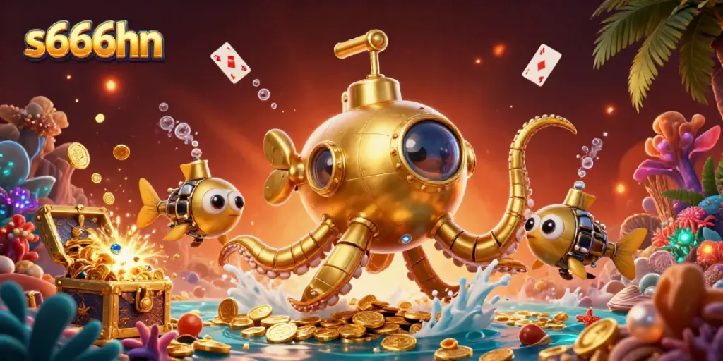 Engage in thrilling casino adventures with the dynamic s666hn scene featuring a golden kraken submarine.
