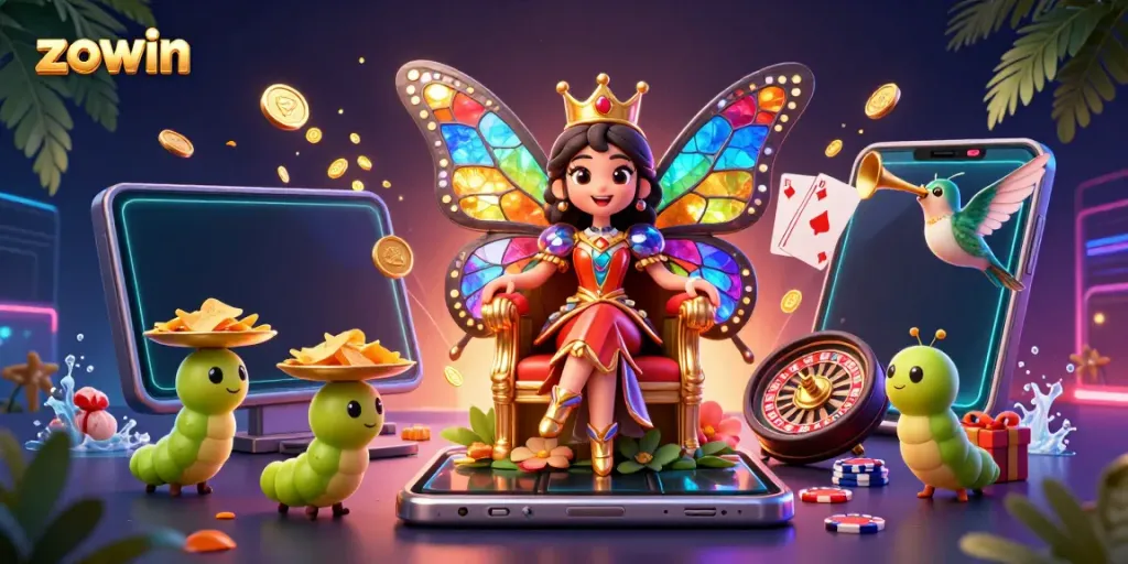 Experience thrilling gameplay at Zowin's casino, featuring enchanting characters and vibrant game elements.