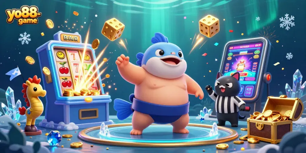Experience thrilling gameplay at yo88-game with vibrant casino elements and lively underwater characters.