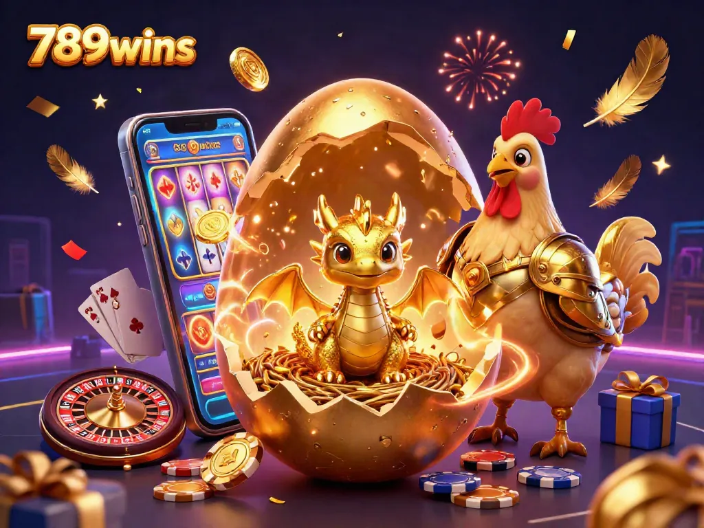 Engage in thrilling gameplay at 789wins with a dazzling scene of a golden dragon and casino elements.