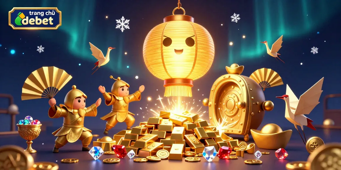 Engage with the trang chủ debet scene showcasing vibrant characters and golden treasures in a casino.