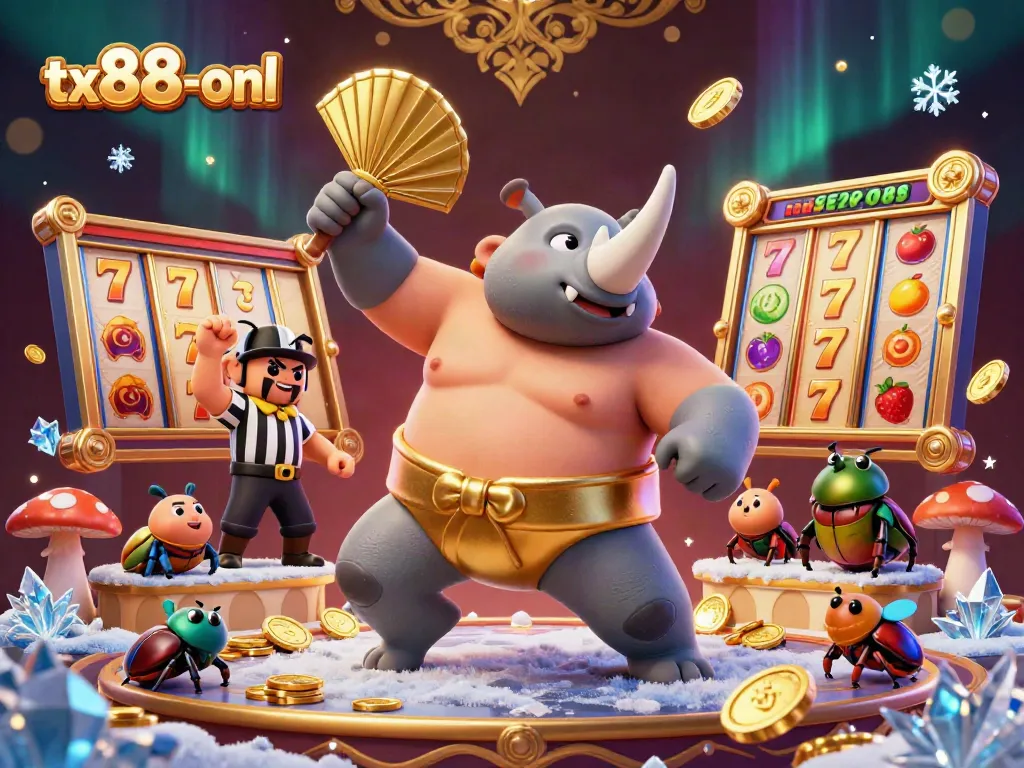Join the exhilarating action at tx88-onl with a thrilling sumo championship featuring golden coins flying in a vibrant digital casino.