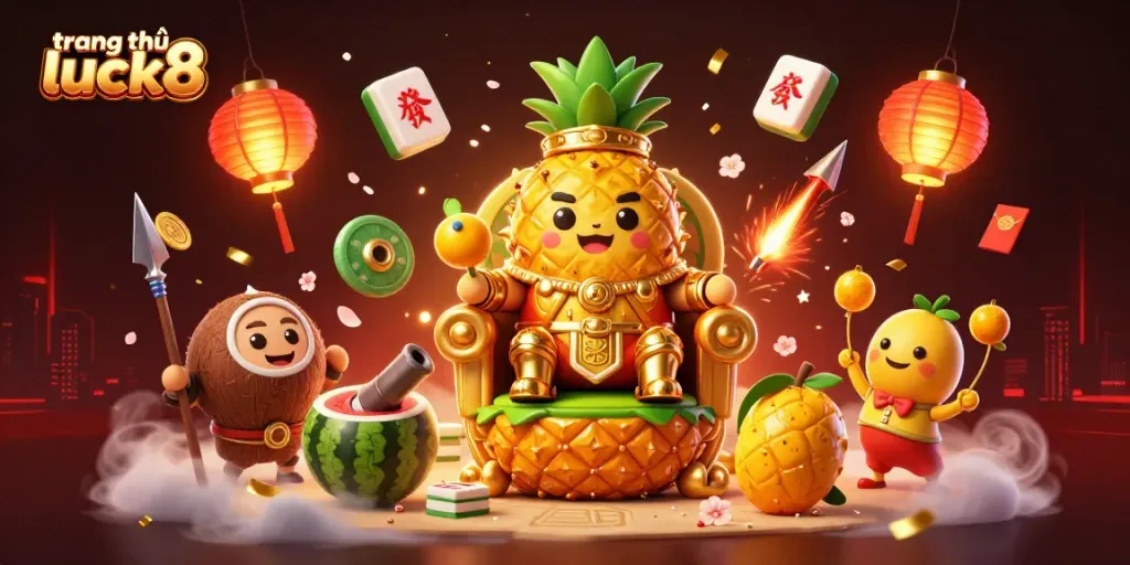 Engage in the vibrant world of trang chủ luck8, featuring a golden pineapple king ruling a lively beach casino.